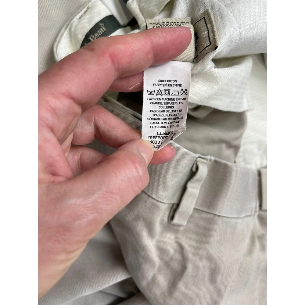 LL Bean Mens Comfort Waist Chinos Tan Khaki Flat Front Cotton Pants 37x26 262555